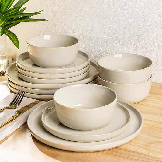 AmorArc Stoneware Dinnerware Sets,Round Reactive Glaze Ceramic Plates and Bowls Sets,Highly Scratch Resistant | Dishwasher & Microwave Safe,Service for 8 Dishes Set (24pc)