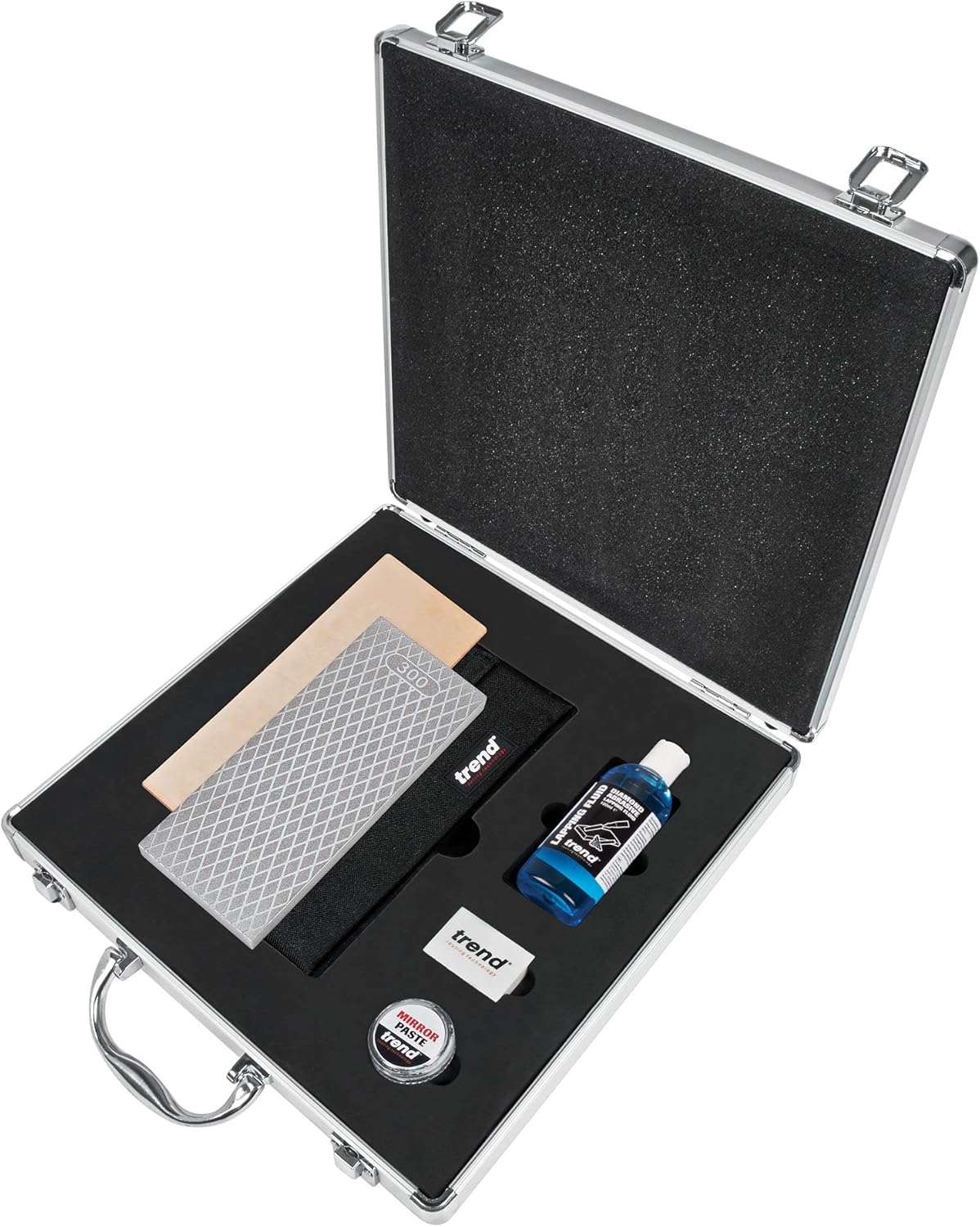 Trend Essential Diamond Sharpening Kit with 300/1000 Grit Bench Stone, Lapping Fluid, Leather Strop, Honing Paste, Cleaning Block & Sharpening Solutions Guide, DWS/KIT/H