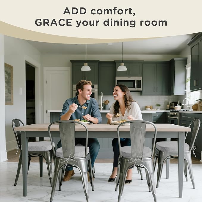 AddGrace Set of 4 Chair Cushions for Metal Dining Chairs 14x14 Chair Pads with Ties Non Slip Thick Seat Cushions with Textured and Removable Cover Light Grey