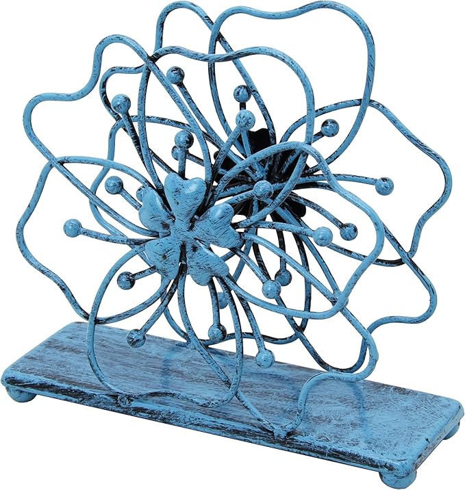 OwlGift Flower Style Napkin Holder, Freestanding Tissue Dispenser, Dining Table Napkin Storage for Home Kitchen Restaurant Picnic Party Wedding Housewarming – Turquoise