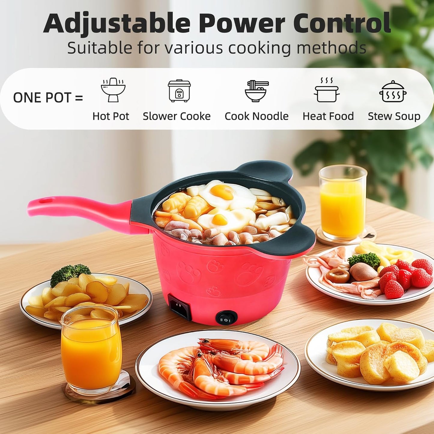 Electric Hot Pot 1.5L, Portable Mini Cooker for Ramen, Soup, Noodles & More – Fast Heating, Adjustable Temp, Non-Stick Pot, Auto Shutoff – Ideal for Dorms, Office, Travel