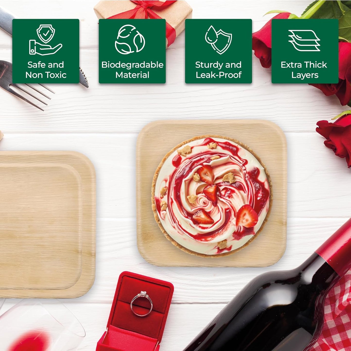 Palm Leaf Disposable Plates - Bamboo Plates Disposable 7 Inch Square (50pc) - 100% Compostable & Biodegradable Plastic-Free Plates - Heavy-Duty, Party Dinnerware Set - Microwave & Oven Safe