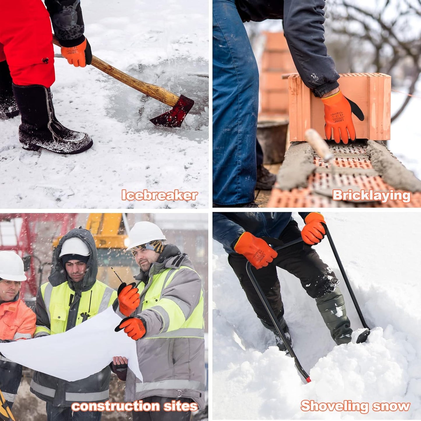 LOCCEF 2 Pairs 100% Waterproof Winter Gloves,Winter Work Gloves Thermal Liner Grip Coating Warm,Thermal Insulated,Super Grip