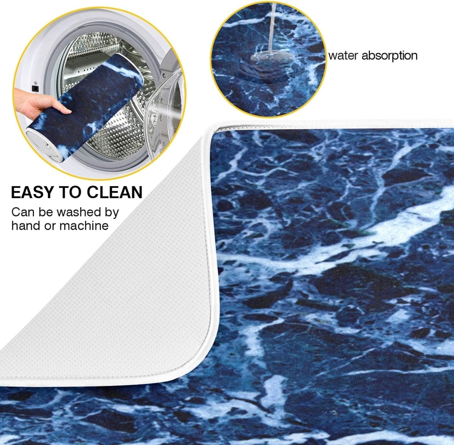 Super Absorbent Dish Drying Mat, Microfiber Fast-Drying Dish Mat, 16" x 18, Kitchen Dish Drying Pad, Navy Blue Marble…