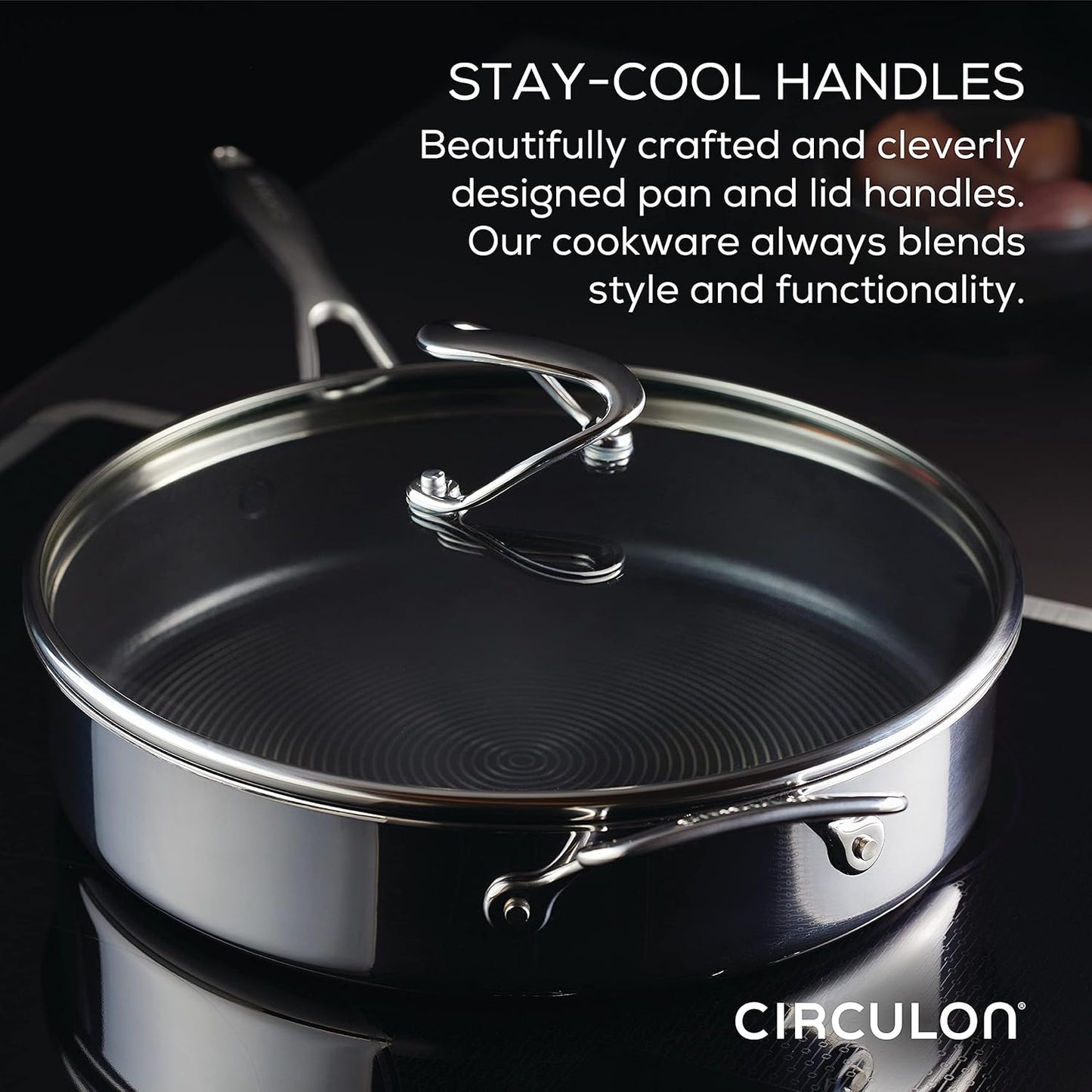 Circulon Clad Stainless Steel Saute Pan with Lid and Hybrid SteelShield and Nonstick Technology, 5 Quart - Silver