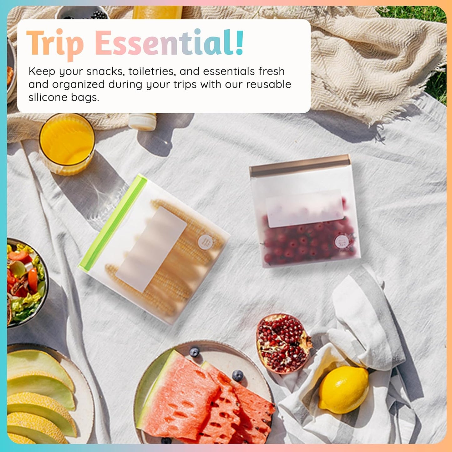 Reusable Silicone Food Storage Bags – 6-Pack Stand-Up, BPA-Free, Freezer, Dishwasher Safe & Eco-Friendly – 6 Gallon Bags – Airtight Leakproof, Organization and Storage Baggies (Multicolor (Green))