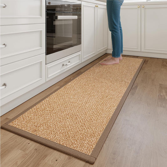 Kitchen Runner Rugs Non Slip Washable, Super Absorbent Kitchen Mats for Floor, Rubber Backing Jute-Like Braid Long Sink Mat Standing Floor Mat, Machine Washable, Brown 17"x59"