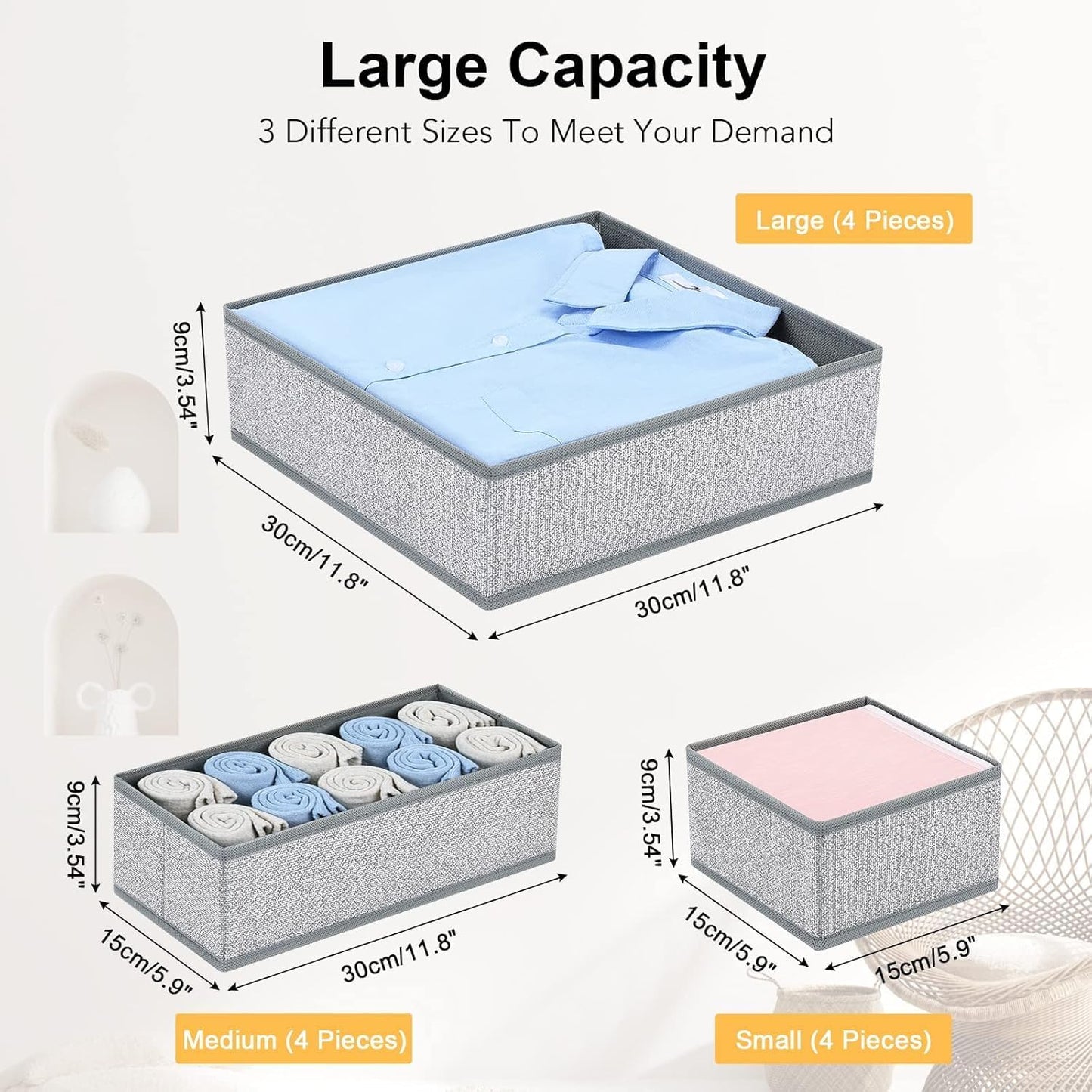 DIMJ Drawer Organizers Cloths, Closet Underwear Organizer, 15 Packs Foldable Closet Organizers, Sock Drawer Organizer, Fabric Dresser Drawer Dividers for Clothes Underwear Bras Socks