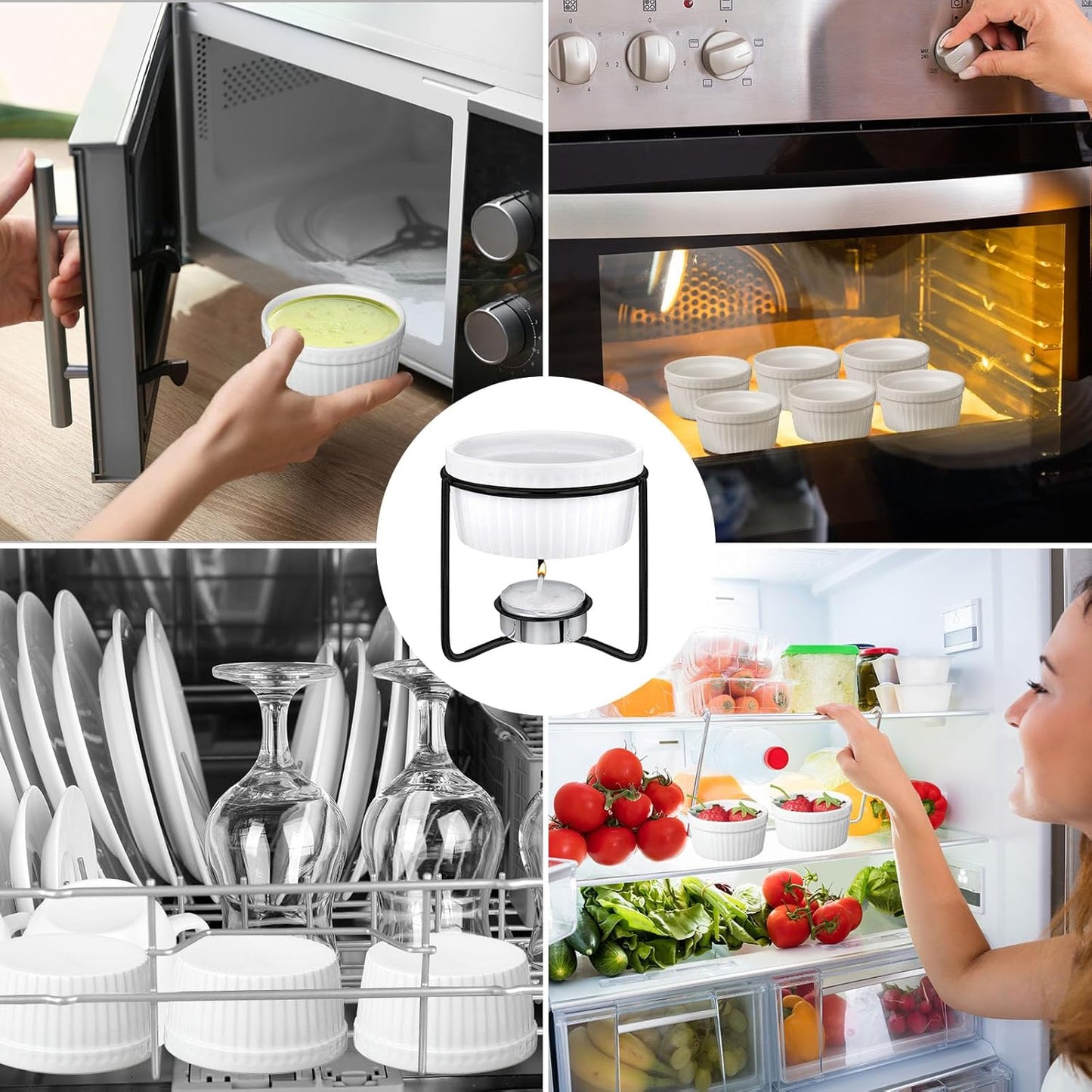 Treela 40 Pieces Ceramic Butter Warmers Set Included Butter Warmers Melter 32 Tealight Candles for Chocolate Cheese Fondue Crab Lobster Microwave Oven(White and Black)