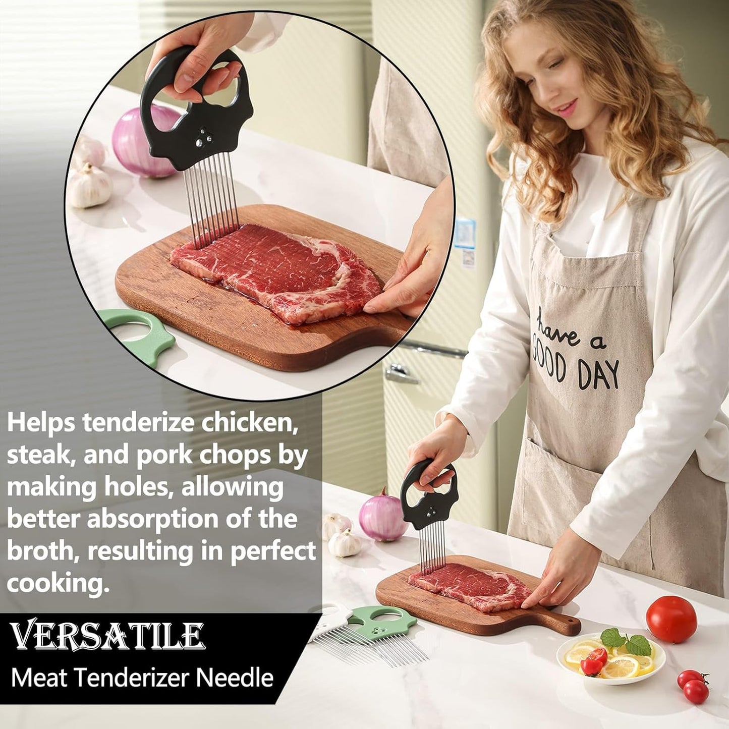 Stainless Steel Onion Cutter – Multi-Function Vegetable Cutter & Herb Stripper for Avocados, Eggs, Tomatoes, Potatoes (Black)