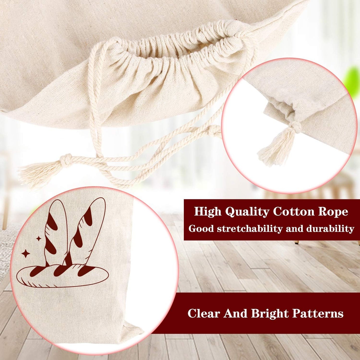 Augshy 4 Packs Linen Bread Bags for Homemade Bread, Unbleached, Reusable Bread Storage Bakery & Baguette