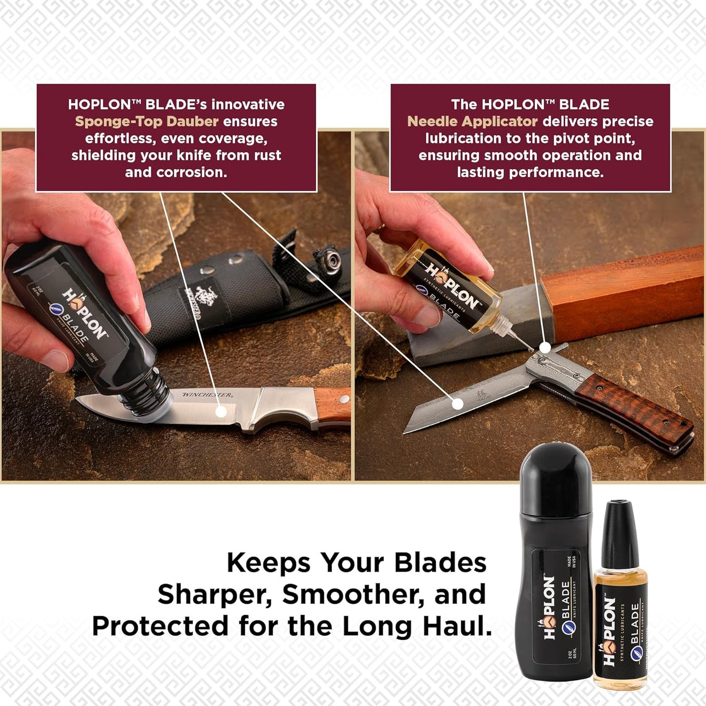 HOPLON Blade 100% Synthetic Knife Lubricant – Folding Knives Open and Close Effortlessly, Keep Blades Smooth & Rust-Free, Low Odor, Long-Lasting Protection with Precision Needle & Dauber Applicators