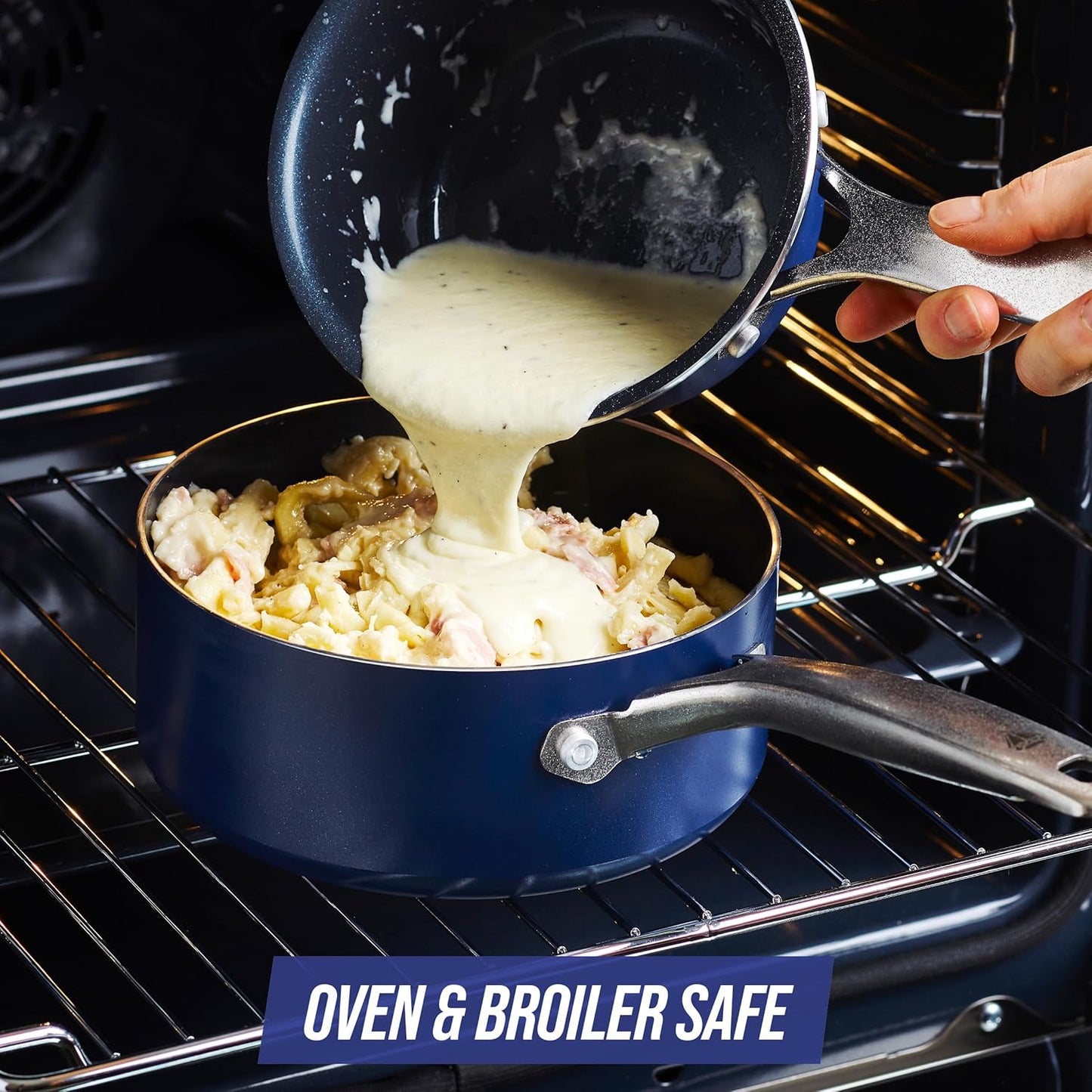 Blue Diamond Cookware 1QT and 2QT Saucepan Set, Diamond Infused Ceramic Nonstick, PFAS and PFOA-Free, Dishwasher Safe, Oven Safe, Durable, Versatile, Easy Clean, Even Heating, Blue