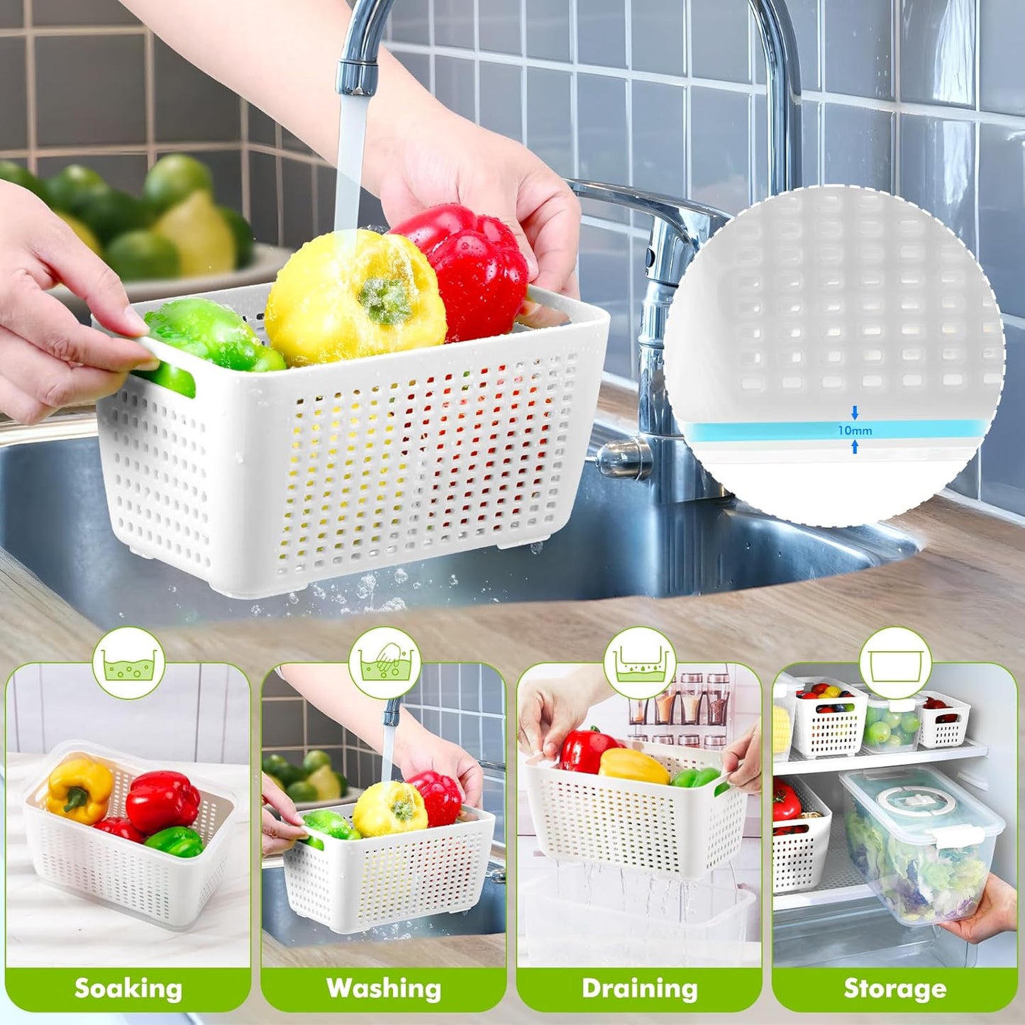LUXEAR Produce containers for fridge,3 Set Fruit Containers with Removable Colander, BPA-Free Produce Saver Containers with Lids Dishwasher&Microwave Safe Keep Fruits, Vegetables, Berry, Fresh Longer