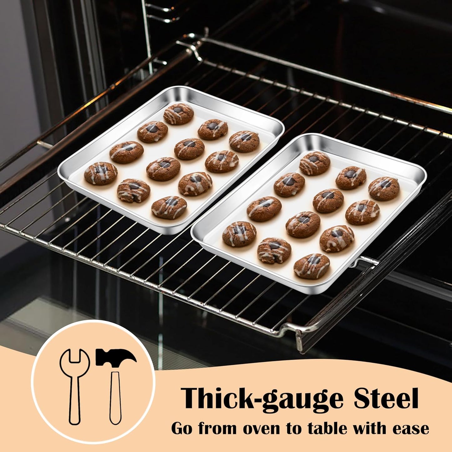 E-far Mini Toaster Oven Tray, 9.4”x7.3” Stainless Steel Baking Cookie Sheet, Small Non-toxic Metal Baking Pan for Cake, Rust Free & Warp Free, Mirror Finish & Dishwasher Safe, 1 Pack
