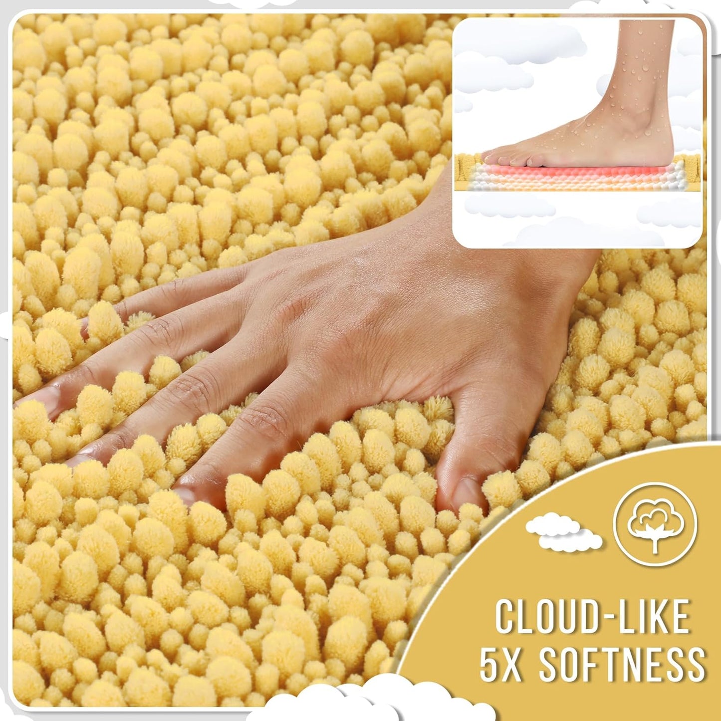 Yimobra Bathroom Runner Rug 55x24 Inch - Extra Long Non Slip Chenille Bath Mat, Soft & Absorbent, Machine Washable Shaggy Hallway Carpet for Vanity Tub Shower, Yellow Home Decor Accessories