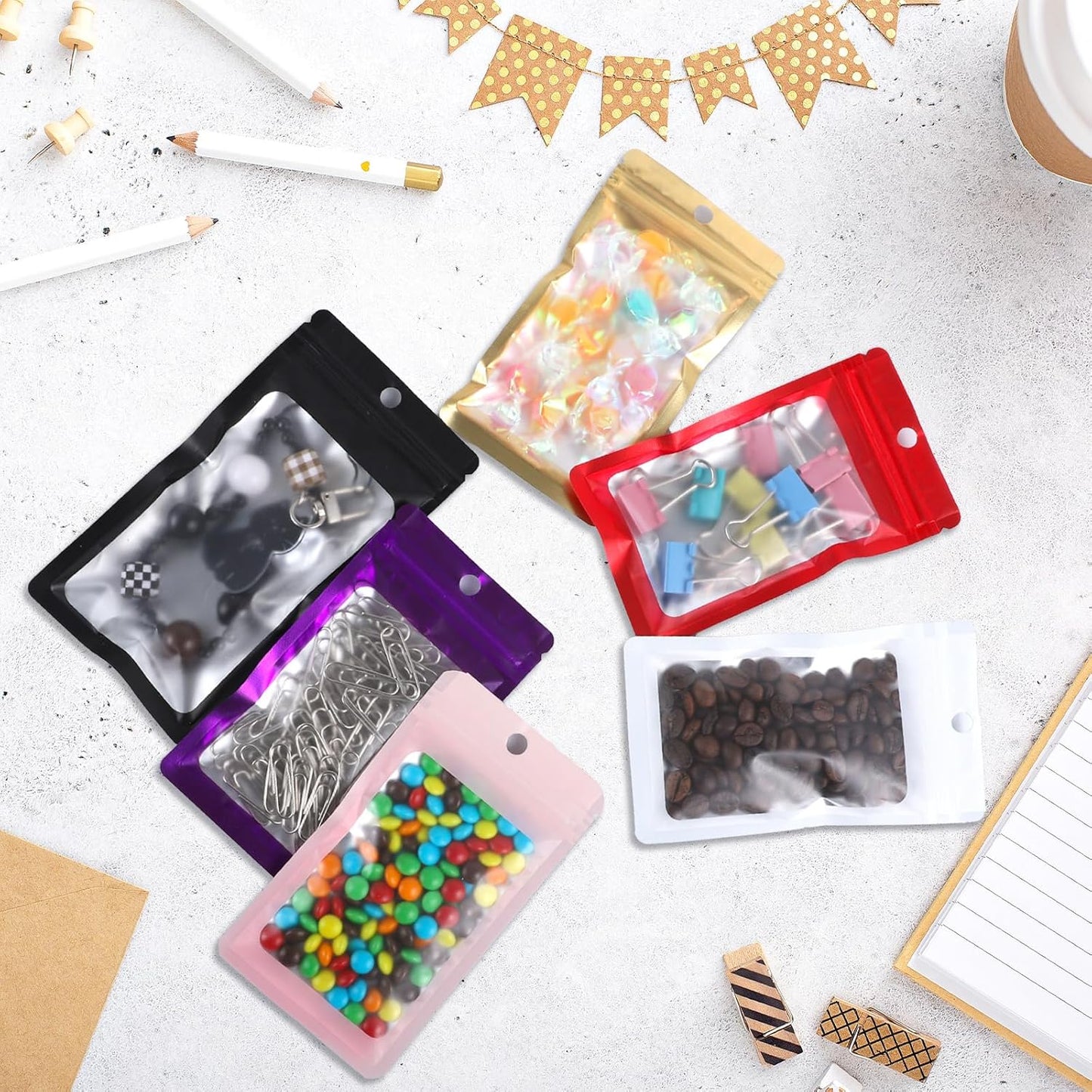 200 Pack Resealable Mylar Holographic Bags Food Storage Smell Proof Bags with Front Window Foil Packaging Pouch for Candy Sample Jewelry Small Business 3.54×6.29 Inch, Blue