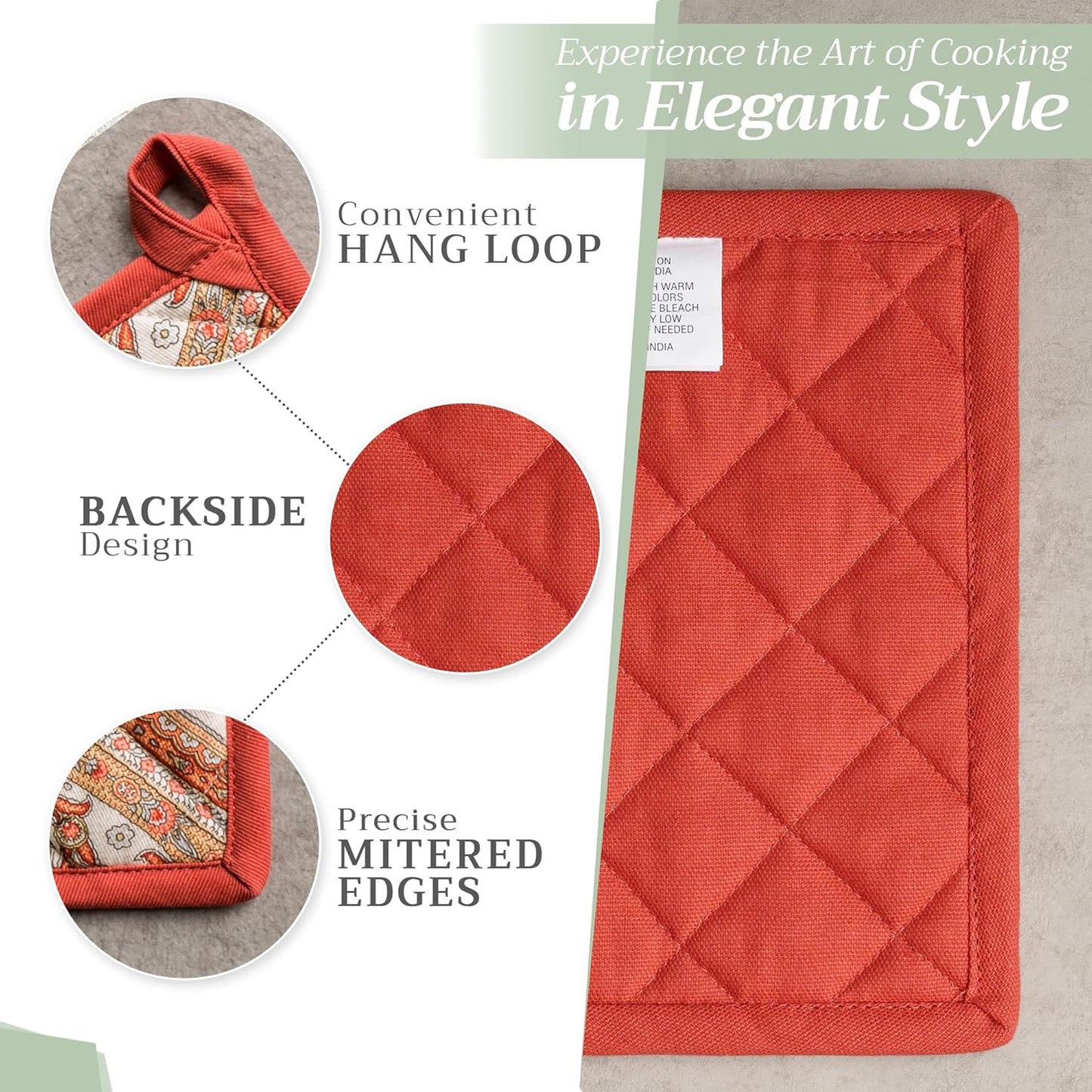 Maison d' Hermine Pot Holders Set 100% Cotton Heat Resistant Potholders 8" x 8" Hot Pads with Loop BBQ, Cooking, Baking, Grilling, Kitchen, Handling Hot Pans (Pack of 2, Kashmir Paisley)