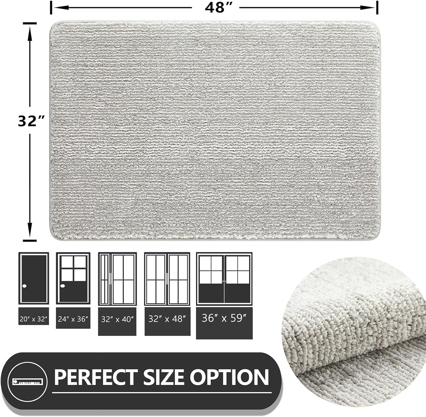 REFETONE Indoor Doormat, Front Door Mat 32"x48" Absorbent Rubber Backing Non Slip Back Door Mats, Washable Low-Profile Inside Floor Mat Door Rugs for Entryway, Resist Dirt Mud Mat for Dogs, Grey
