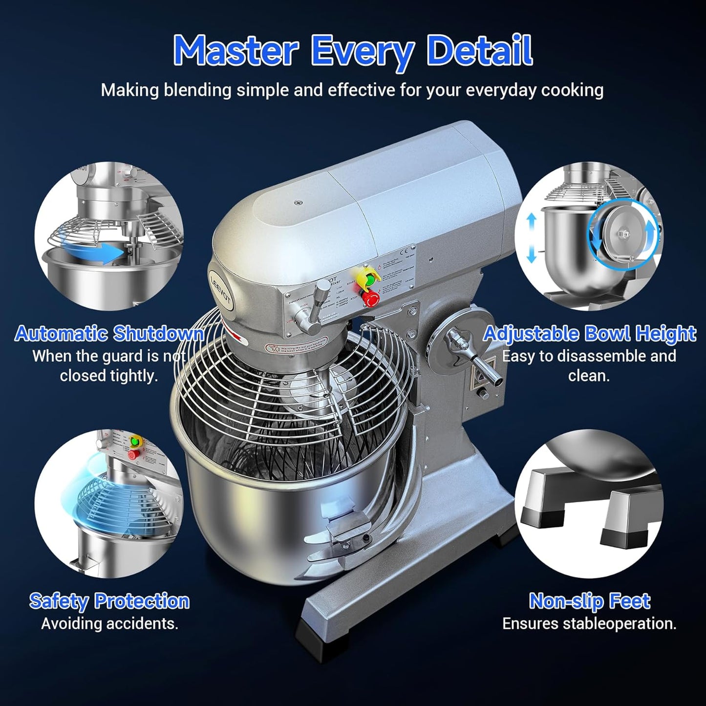 Commercial Food Mixer 30Qt,1250W Commercial mixer 3-Speed Adjustable with Timing Function,Industrial Dough Mixer with Stainless Steel Bowl for Bakery Pizzeria (Upgrade)