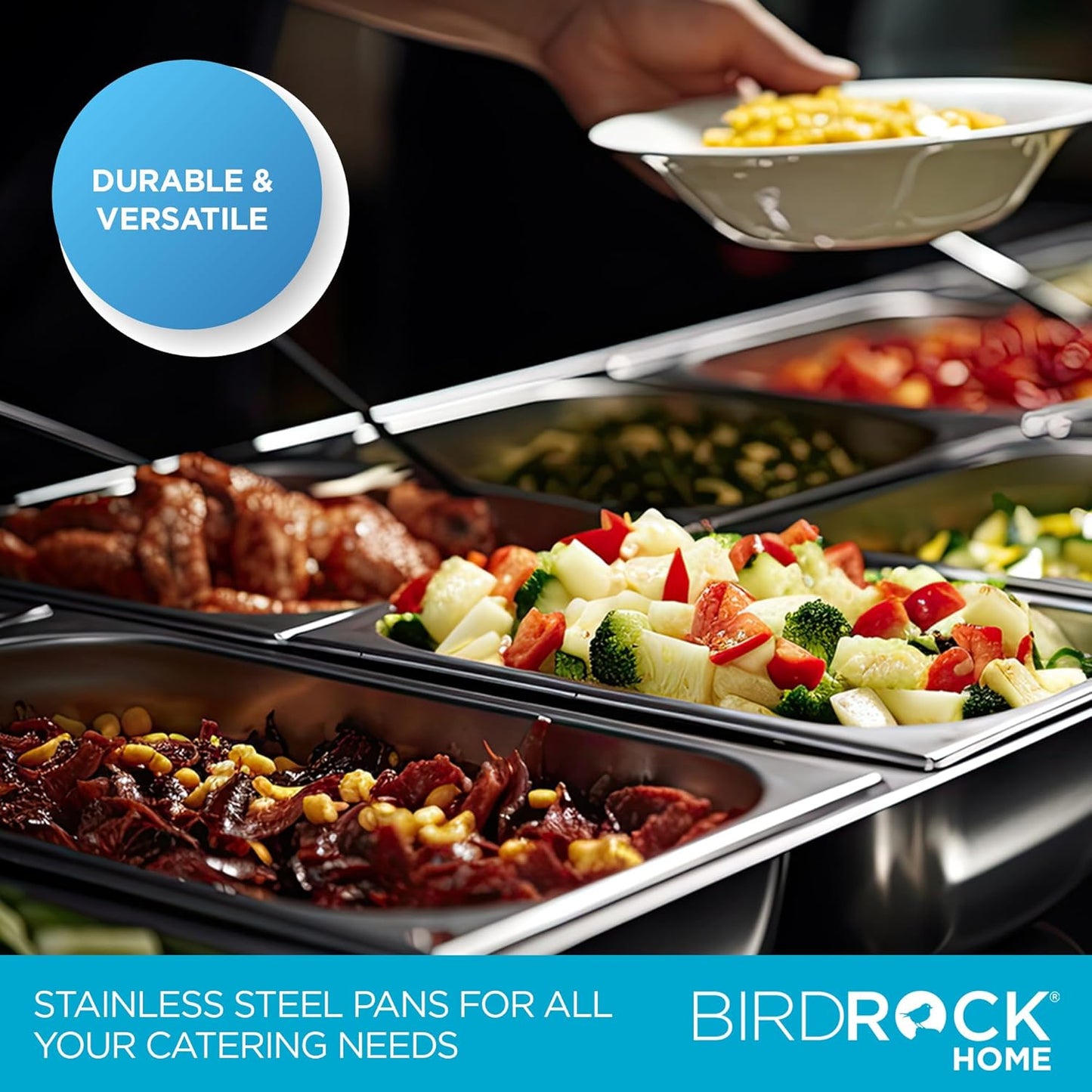 BIRDROCK HOME Stainless Steel Steam Table Pan - Hotel, Restaurant & Catering Supplies - 24 Gauge Steel, 4.5 qt Capacity - Meal Prep, Cooking, & Food Storage Container - 2.5" Depth, 1/2-Size (6 Pack)