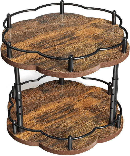 Lazy Susan Spice Rack Organization for Cabinet - 2 Tier Adjustable Height Lazy Turntable Spice Organizer for Kitchen Countertop & Pantry, Wood 10 Inch Seasoning Storage, Black