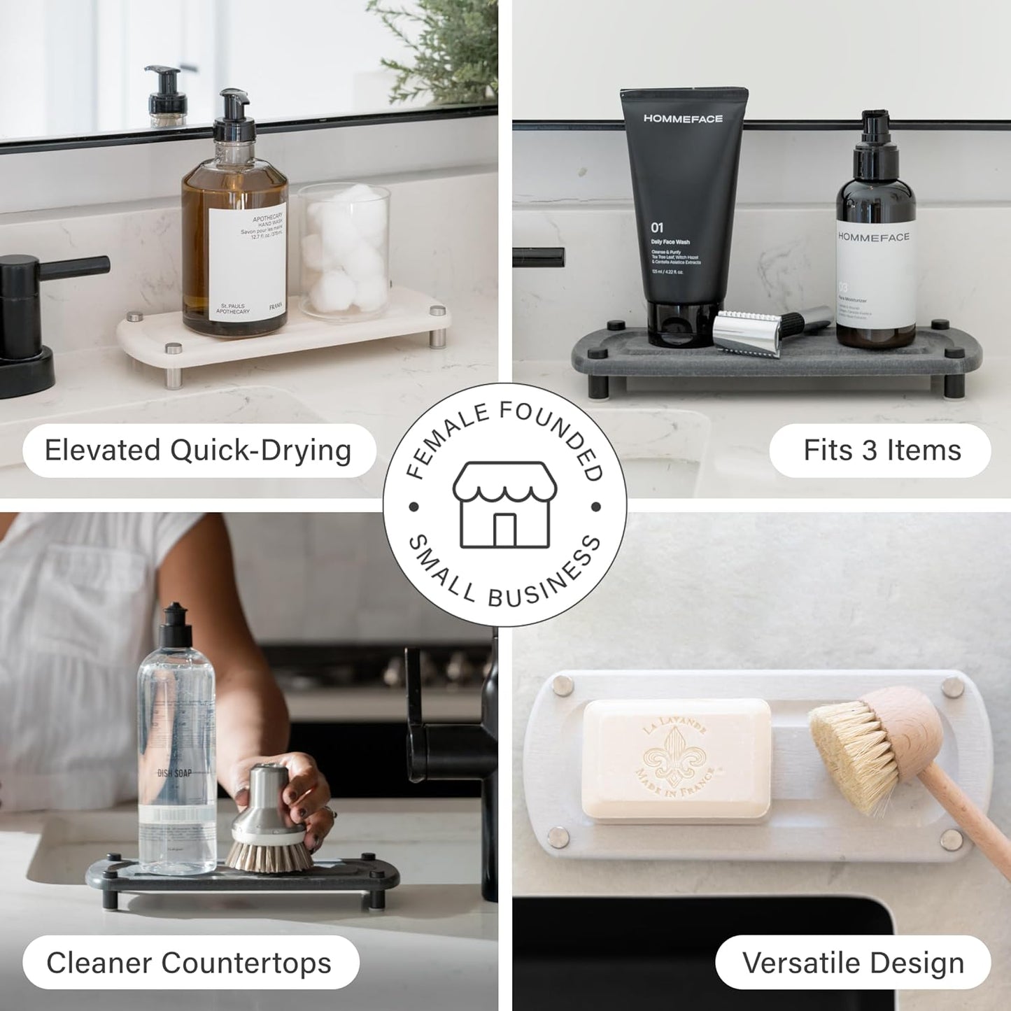 Dorai Home Sink Caddy – Water-Absorbing Stone Tray for Sink, Stainless Steel Feet, Fast-Drying, Slate