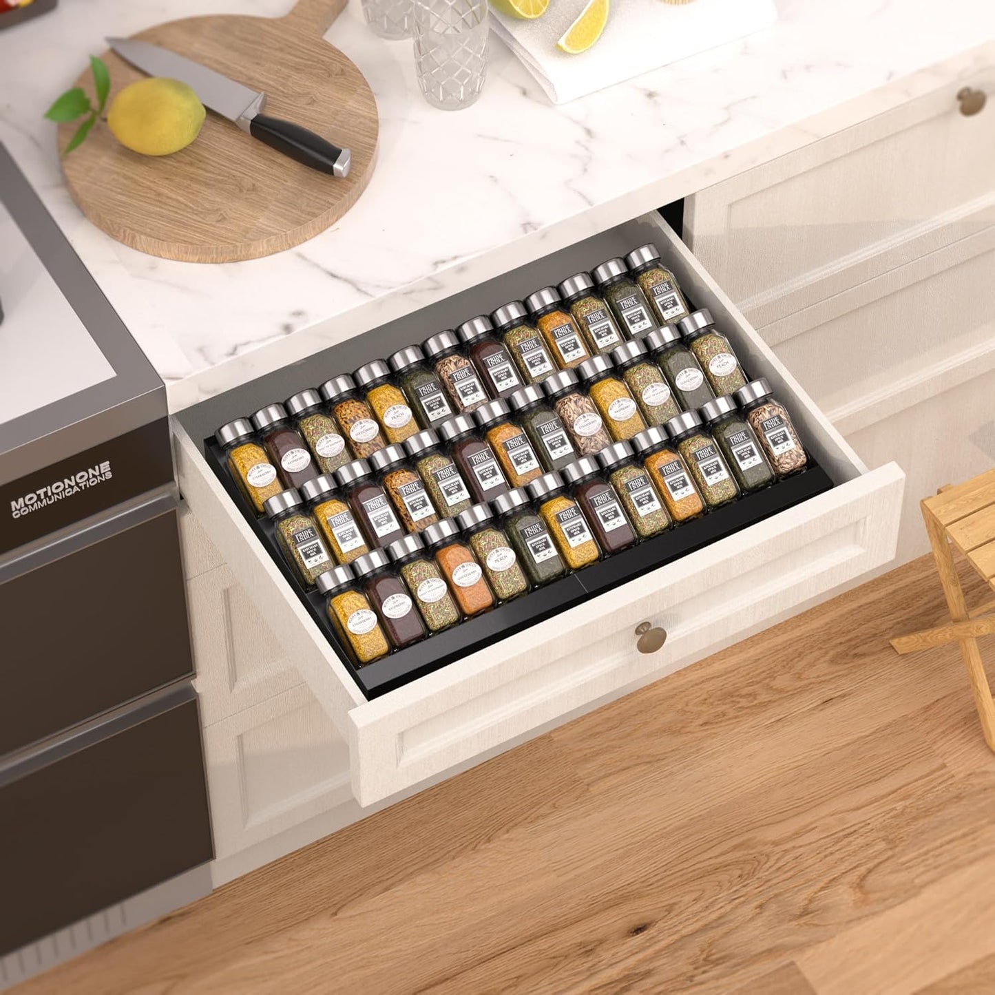 Expandable Metal Spice Drawer Organizer,3-Tier Slanted Seasoning Jars Tray for Kitchen Cabinet Drawers Insert/Countertop (Jars not included)-3Tier,2packs/Black