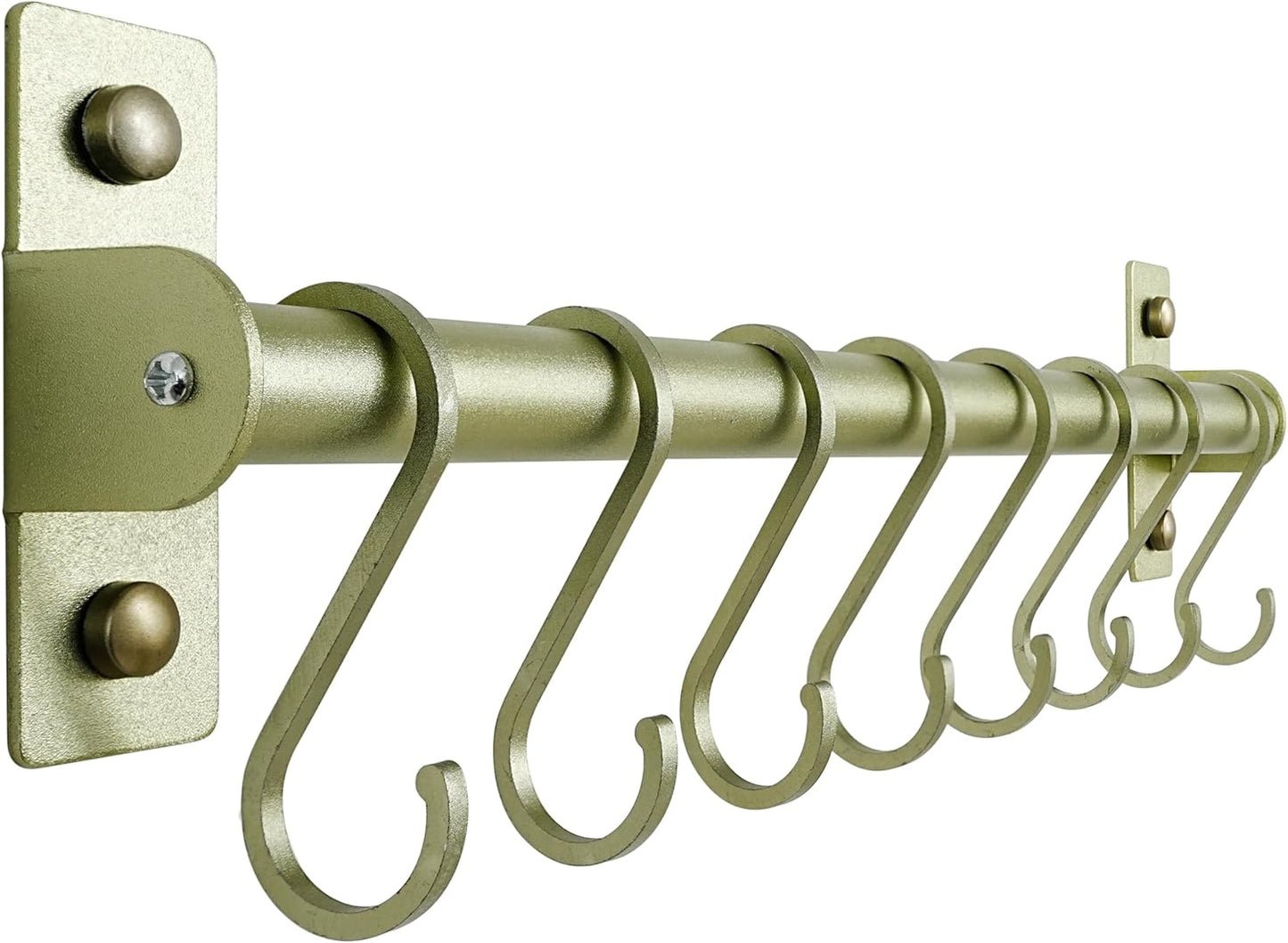 Dseap Kitchen Utensil Holder Hanger, Pot and Pan Rack Wall Mounted, Kitchen Rail with 8 Hooks for Hanging Cooking Utensils, Mugs, Spoons, Wall Mounted, Champagne Color