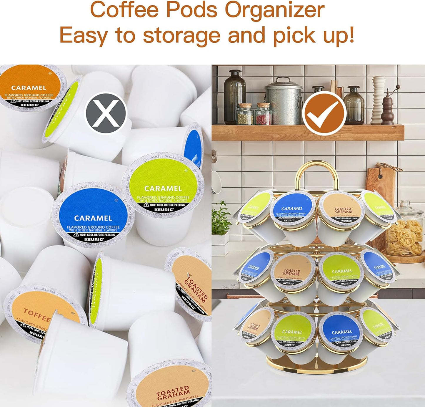 Coffee Pod Storage Organizer for K-Cup Pods, K Cup Holder,K Cup Carousel, Home Office Kitchen Counter Coffee Station Organizer (27 Pods Capacity-Gold)