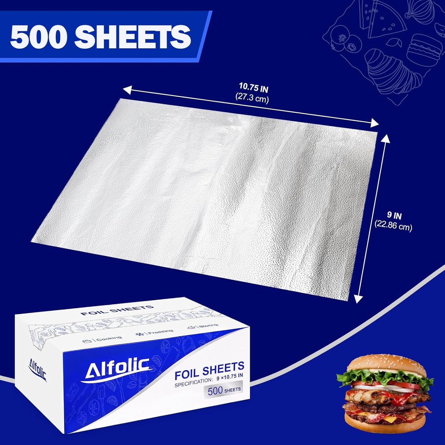 Aluminum Foil Sheets - 9" x 10.75" Pre Cut Tin Foil, Premium Aluminum Foil Wraps for Cooking, Storing Food - 500 Sheets