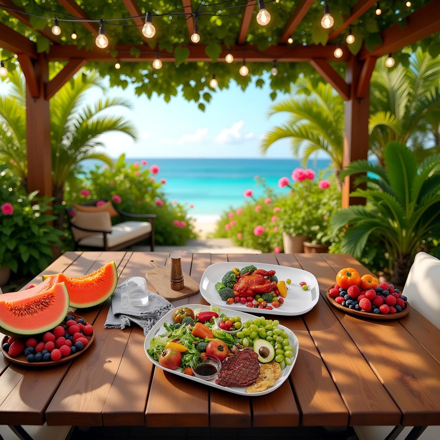 Extra Large Serving Platter, Set of 2, 18.75 x 14.375 x 2 Inch Large Melamine Serving Tray with Handle,Rectangular Serving Trays for Party, Big Turkey Platter, Dishwasher Safe, Matte White