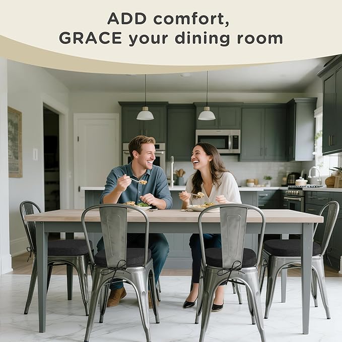 AddGrace Set of 4 Chair Cushions for Metal Dining Chairs 14x14 Chair Pads with Ties Non Slip Thick Seat Cushions with Textured and Removable Cover Black