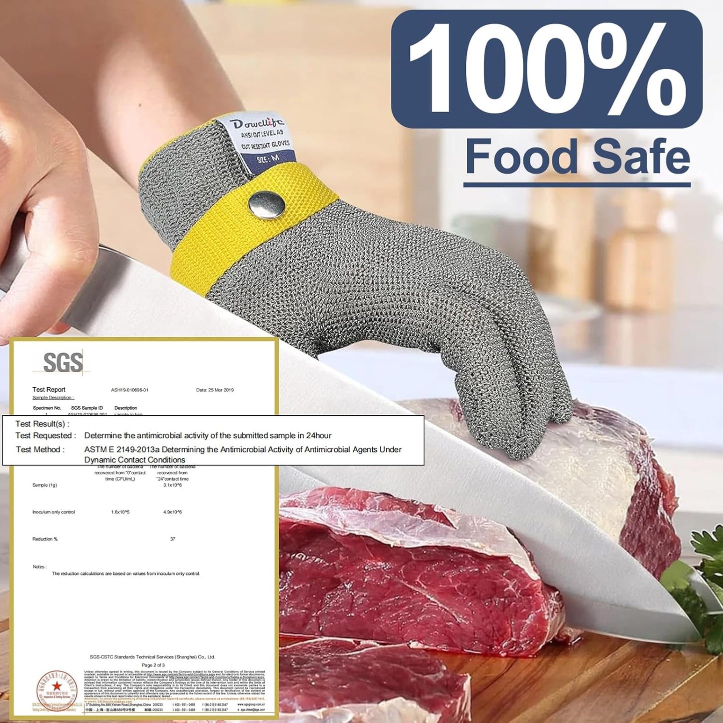 Dowellife ANSI A9 Cut Resistant Glove Food Grade, Stainless Steel Mesh Metal Knife Cutting Glove for Butcher Oyster Shucking Kitchen Mandoline Chef Slicing Fish Fillet (Large)