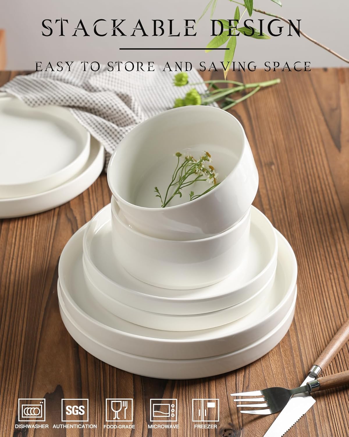 Sweejar Porcelain Dinnerware Sets for 6, 18 Pieces Ceramic Plates and Bowls Set, Classic Modern Simple Kitchen Dinner Dining Ware Set, Dishwasher and Microwave Safe Dishes Sets(Pure White)