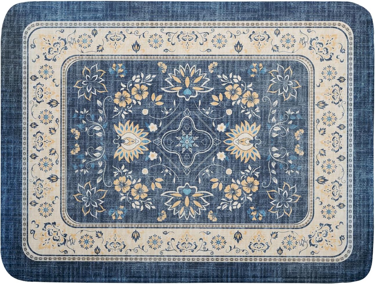 Blue Boho Dish Drying Mat for Kitchen Counter 18x24 Inch Fast Dry Drying Pad Vintage Floral Dish Drainer Rack Mats Coffee Bar Accessories