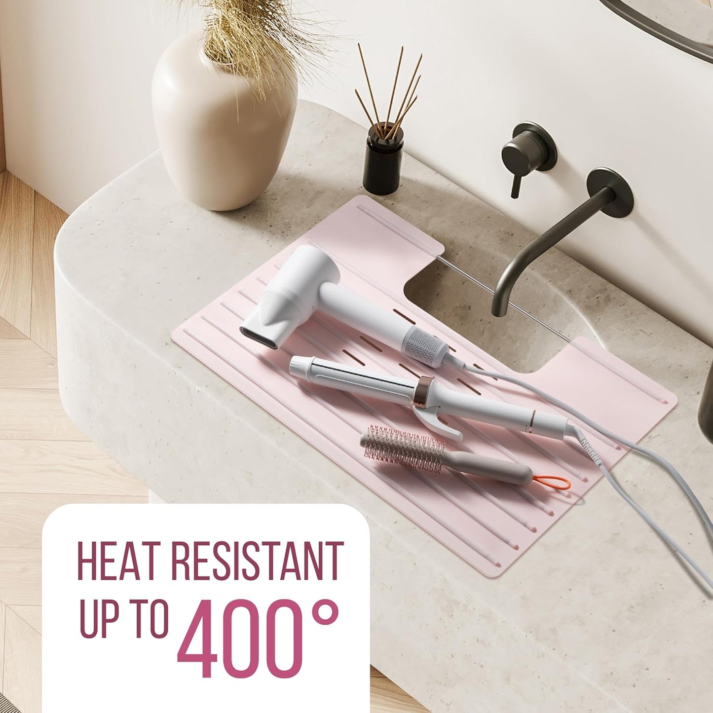 Bathroom Sink Cover for Counter Space, Heat Resistant Silicone Mat & Makeup Mat for Your Beauty Routine, Small Bathroom Space Saver Sink Cover for Makeup (Rose Pink, 22 x 2 x 2 Inches)