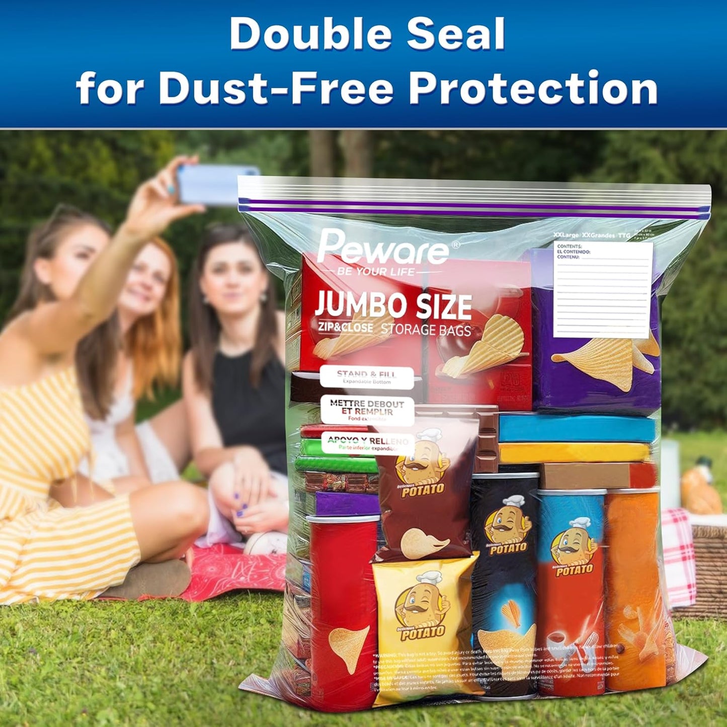 Large Storage Bags, 18"x24" Jumbo Plastic Bag, BPA Free, 5 Gallon XL Zipper Lock Baggies for Clothes Pillow Travel Moving - 30 Jumbo Bags