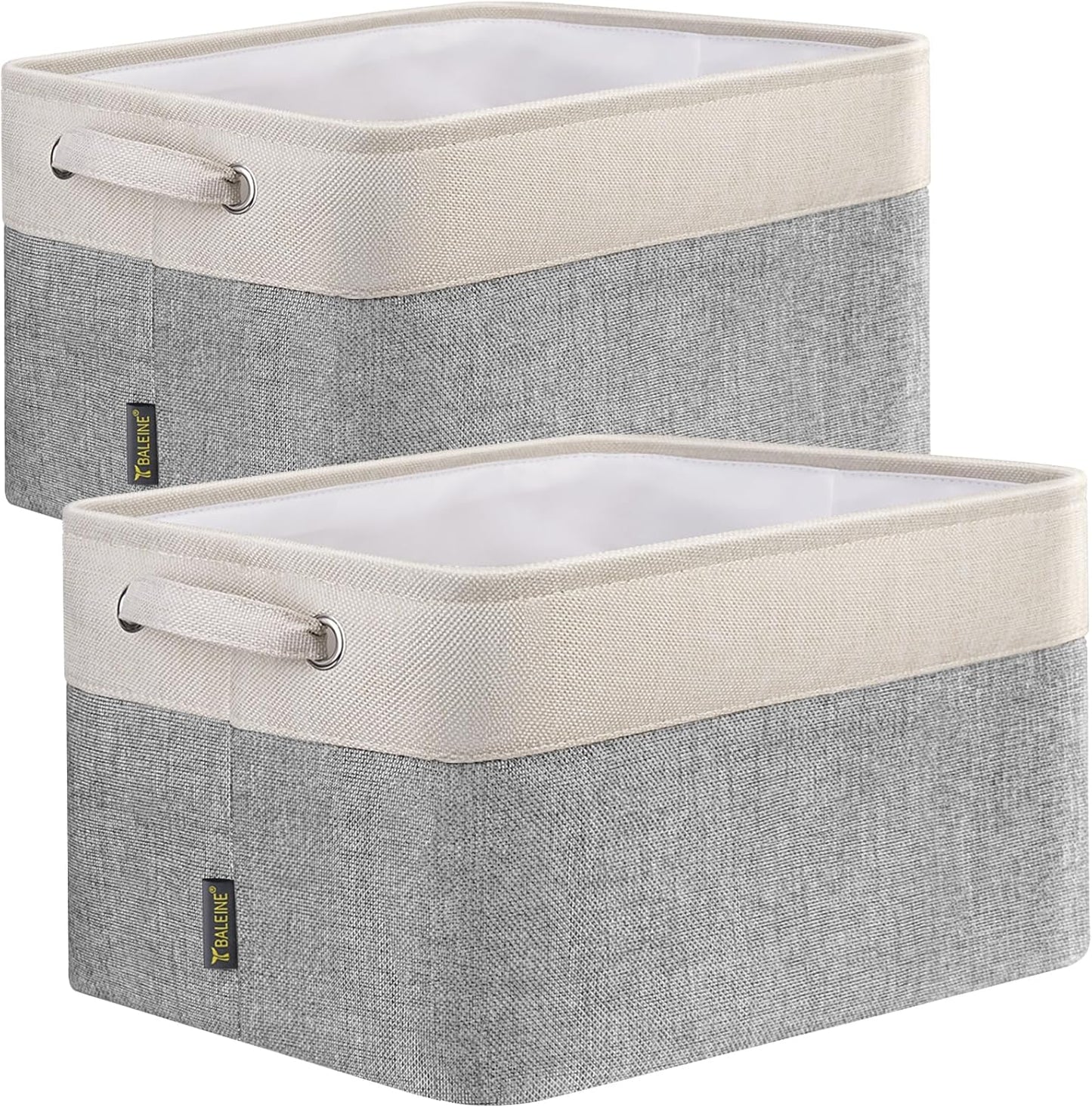 BALEINE 2 Pack Fabric Storage Bins for Shelves, Linen Storage Baskets for Organizing, Decorative Closet Bins for Clothes, Home (Grey, 12"x8"x8")