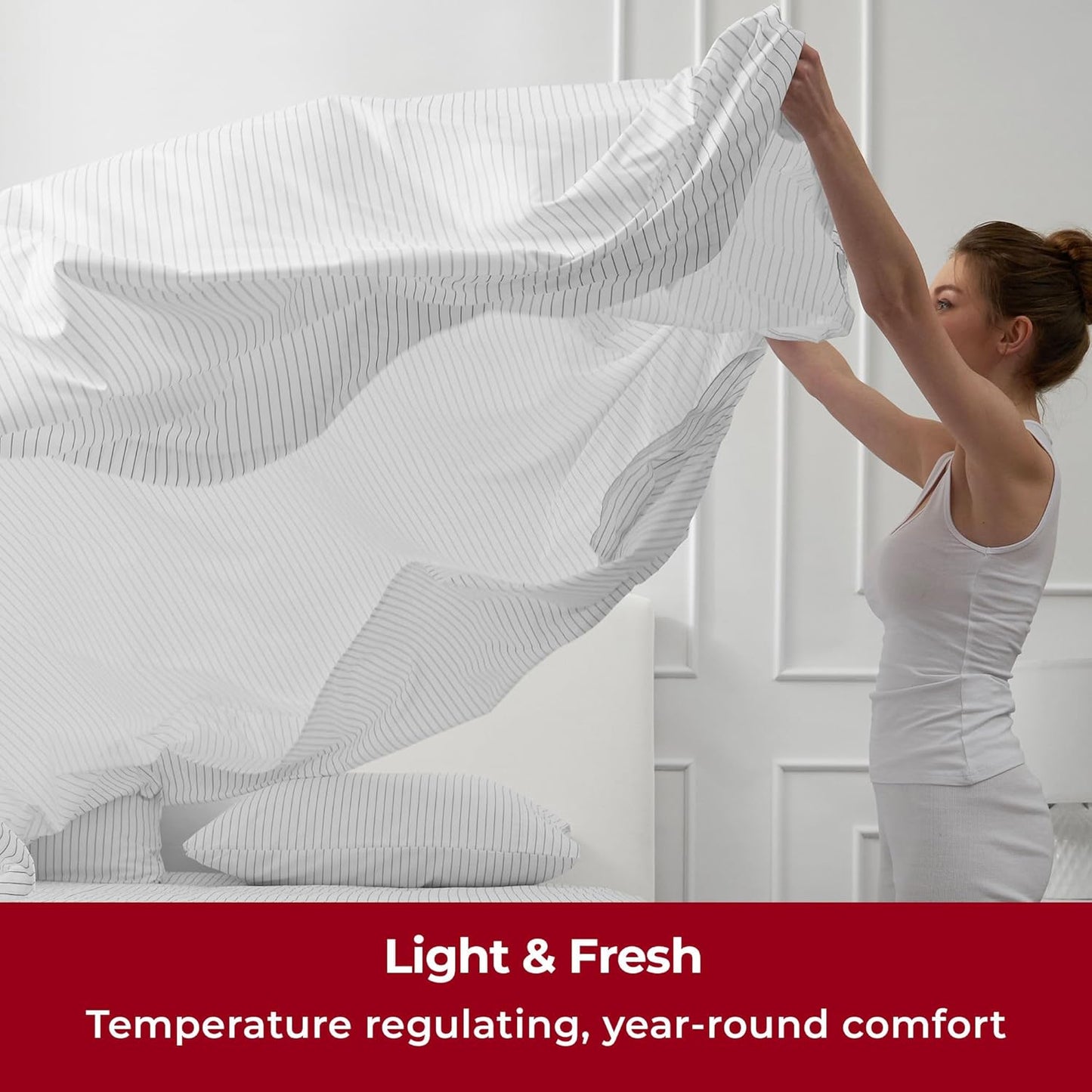 Mellanni Twin XL Sheets Set - 3 PC Iconic Collection Bedding - Hotel Luxury, Extra Soft, Cooling Bed Sheets - Wrinkle, Fade, Stain Resistant (Twin Extra Long, Pin Stripe Gray)