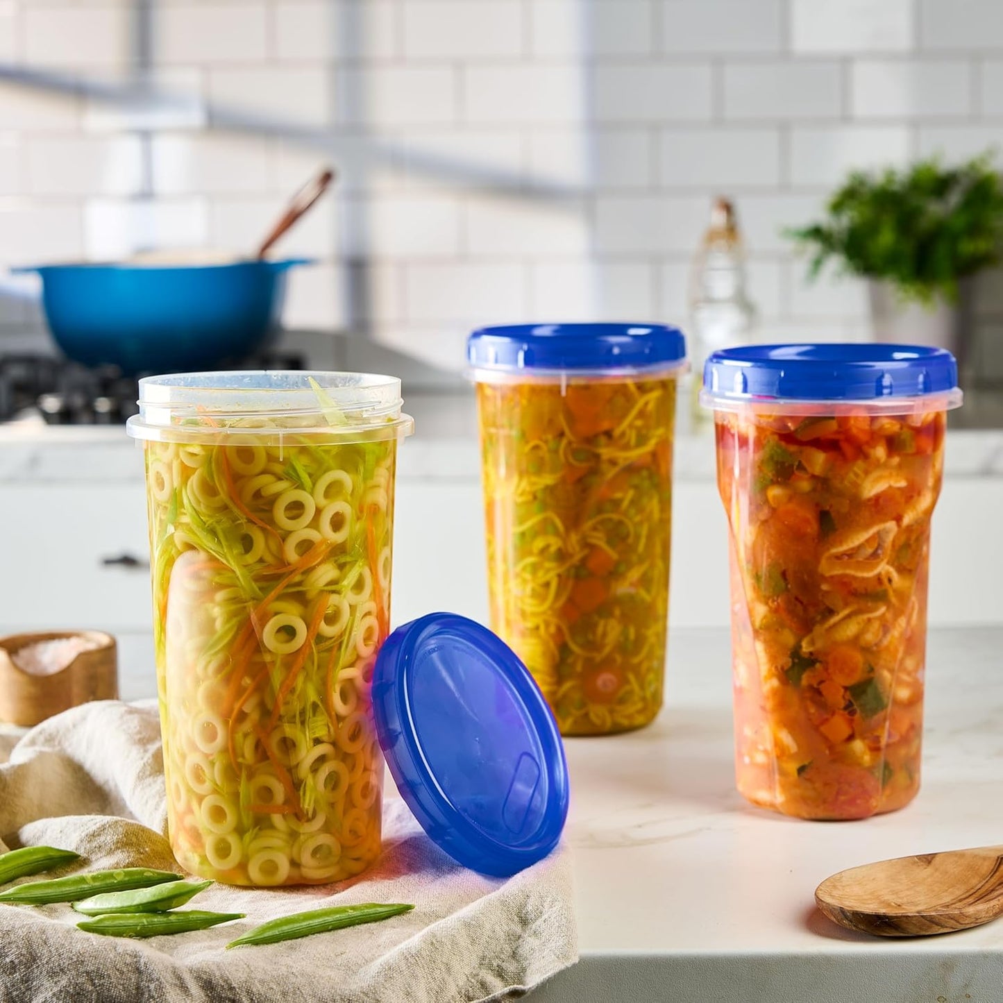 PLASTICPRO 12 Pack Twist Cap Food Storage Containers with Blue Screw on Lid- 48 oz Reusable Meal Prep Containers - Large Freezer Containers Microwave Safe Blue Plastic Food Storage