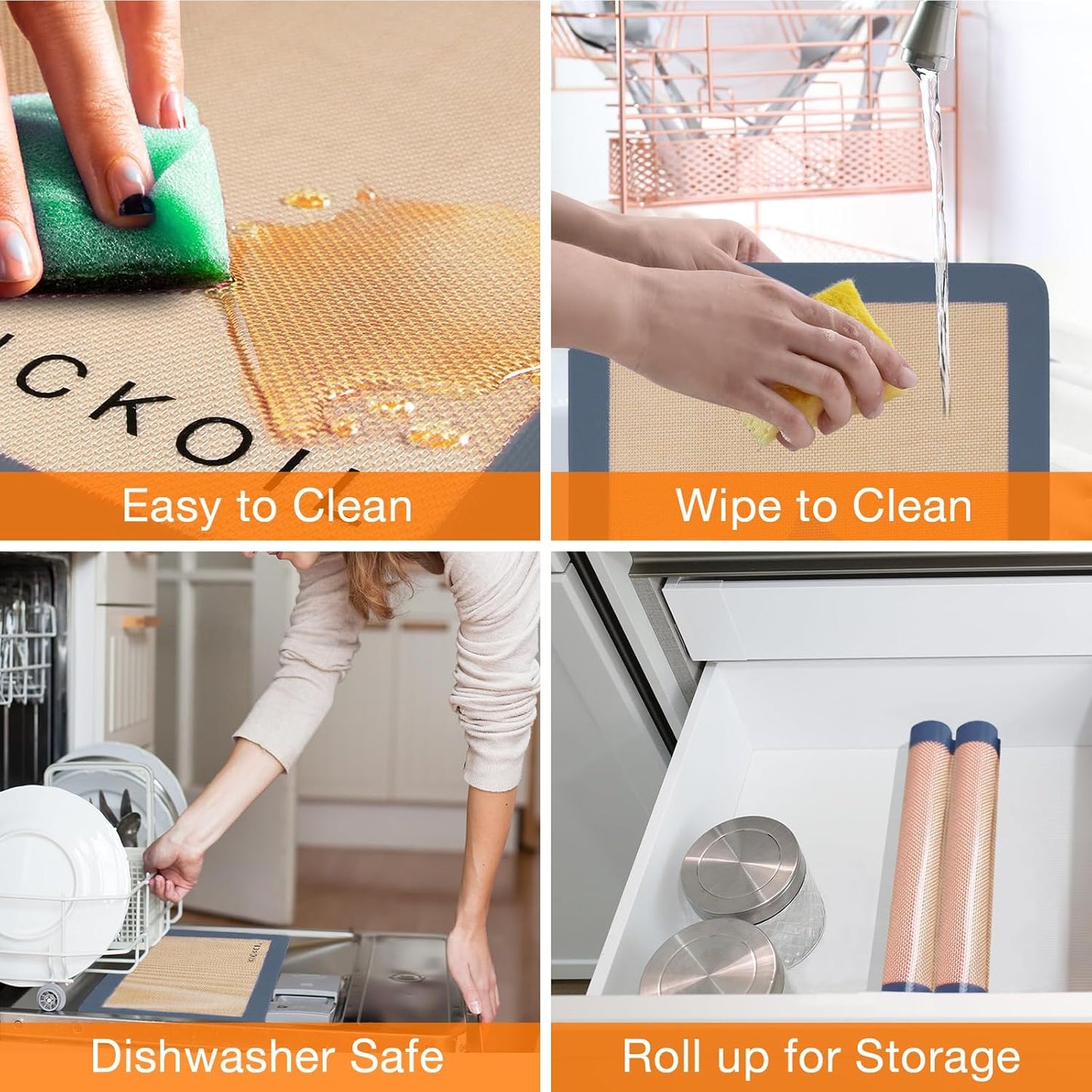 Silicone Baking Mat Large 3 Pack-2 Half Sheets+1 Small Quarter Sheet,Reusable Non Stick Food Safe Baking Supplies Oven Liners Bakeware Mats for Cookies,Macarons,Bread, Pastry, Vegetables