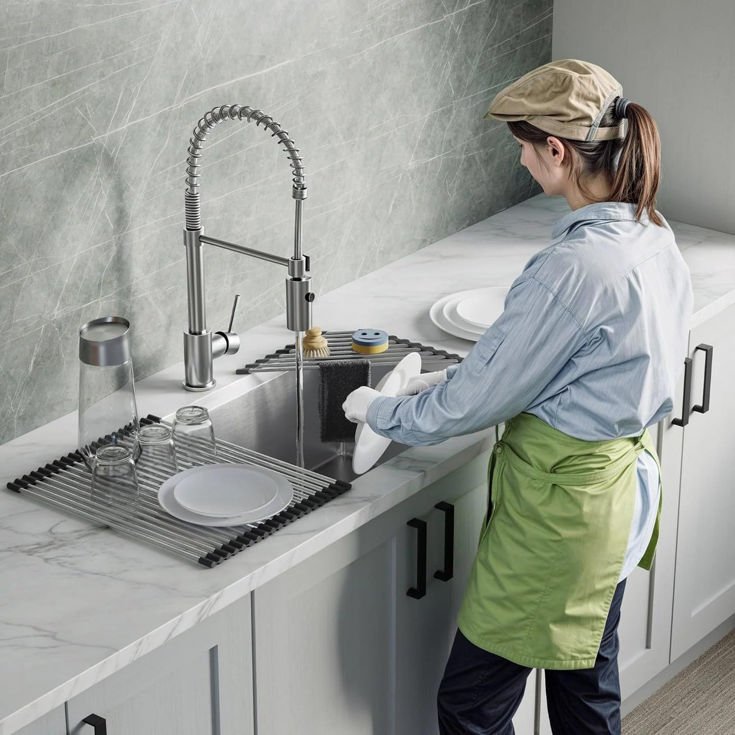 Dowell Over The Sink Roll Up Triangle Dish Drying Rack, 304 Stainless Steel, 9 Tubes, Dishwasher Safe, Food Safe, Heat Resistant, Foldable, Space-Saving, Sturdy, Multi-Purpose Sink Organizer