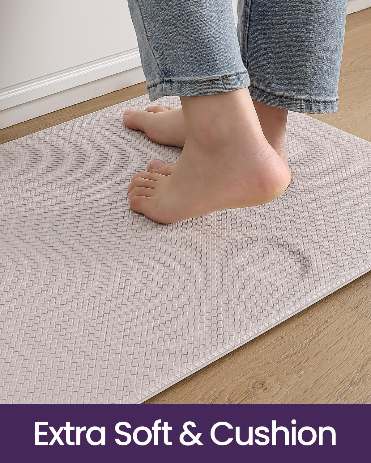 DEXI Kitchen Floor Mats Cushioned Anti Fatigue, 23x59, Large Long Standing Runner Rug Waterproof, Comfort Memory Foam Padded for Front Sink Laundry, Beige White