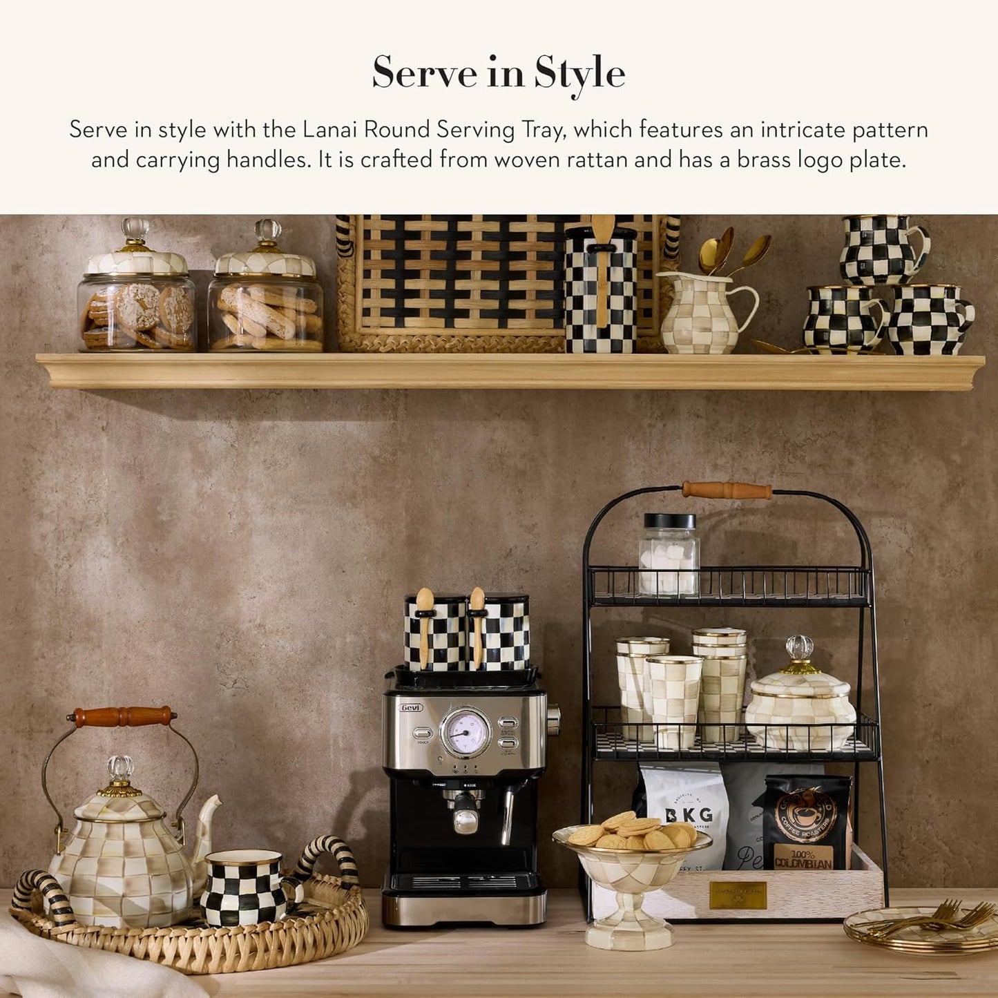 MACKENZIE-CHILDS Lanai Round Serving Tray, Decorative Tray for Food and Home Decor