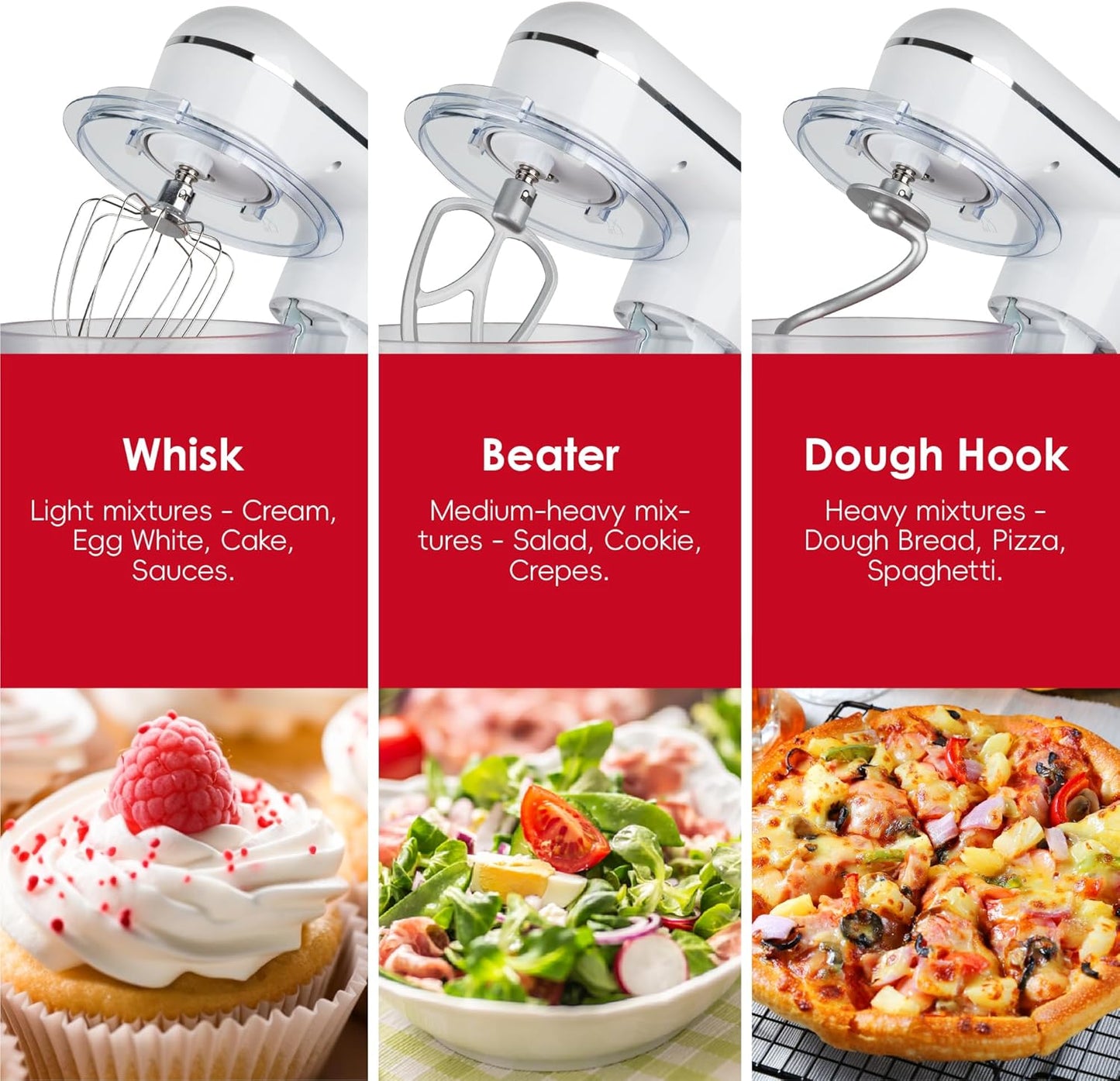 Kitchen in the box Stand Mixer, 5QT + 4.5QT Two bowls Electric Food Mixer, 10 Speeds Kitchen Mixer for Daily Use with Egg Whisk,Dough Hook,Flat Beater (Gradient Red, 5QT)