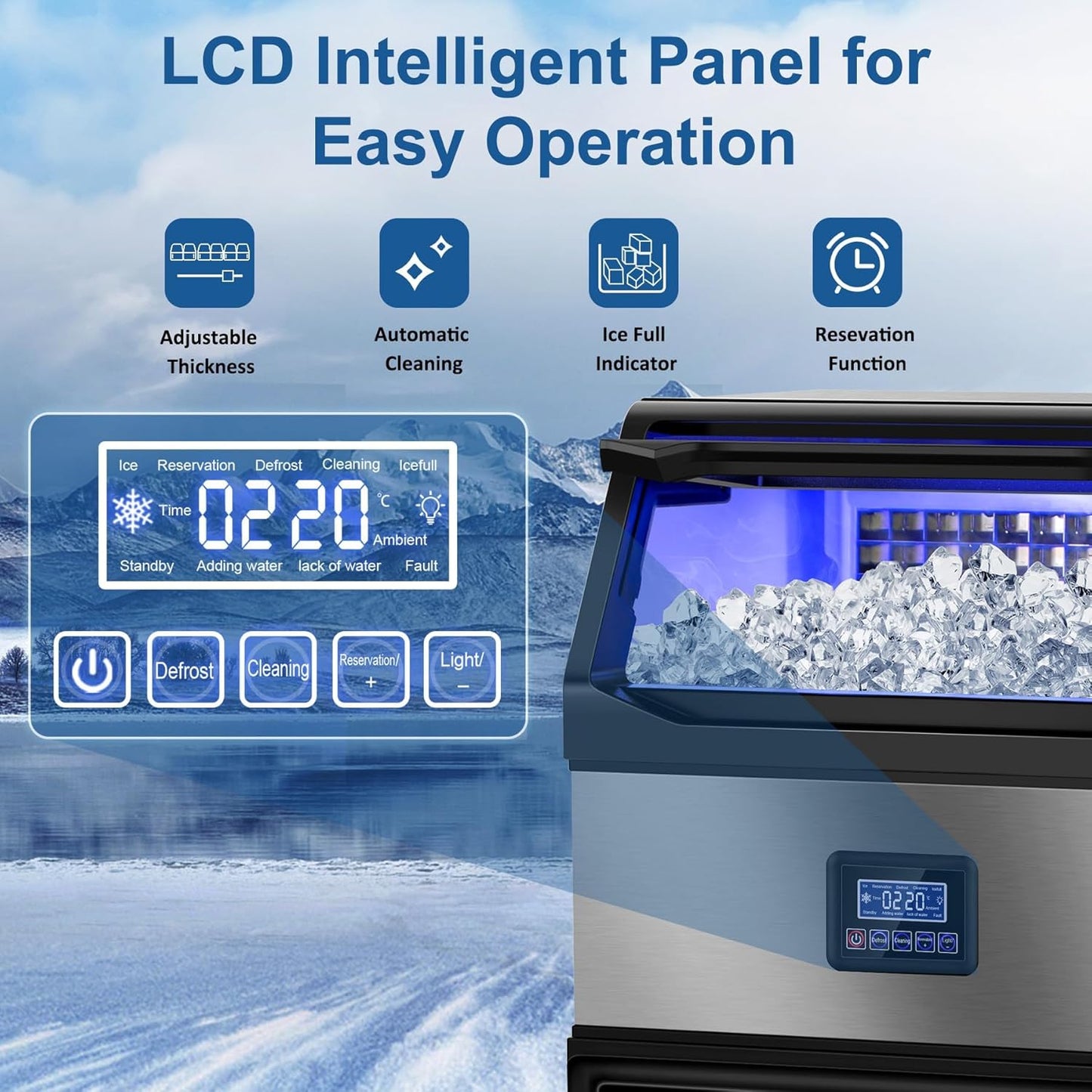 Commercial Ice Machines, 350Lbs/24H with 75Lbs Storage Bin, 108Pcs Ice Cubes 8Mins, Freestanding Large Ice Machine with Water Filter and Ice Scoop for Home Bar Office Restaurant