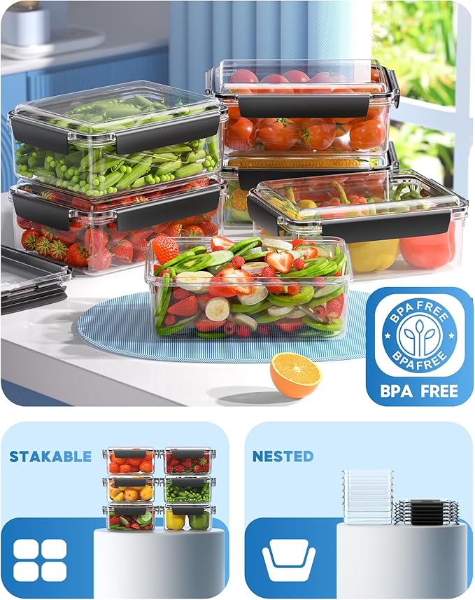 7 Cup Food Storage Containers with Lids, 6 Pack Plastic Food Containers, BPA Free Meal Prep Containers Reusable, Freezer Microwave Dishwasher Safe, Includes Labels & Pen