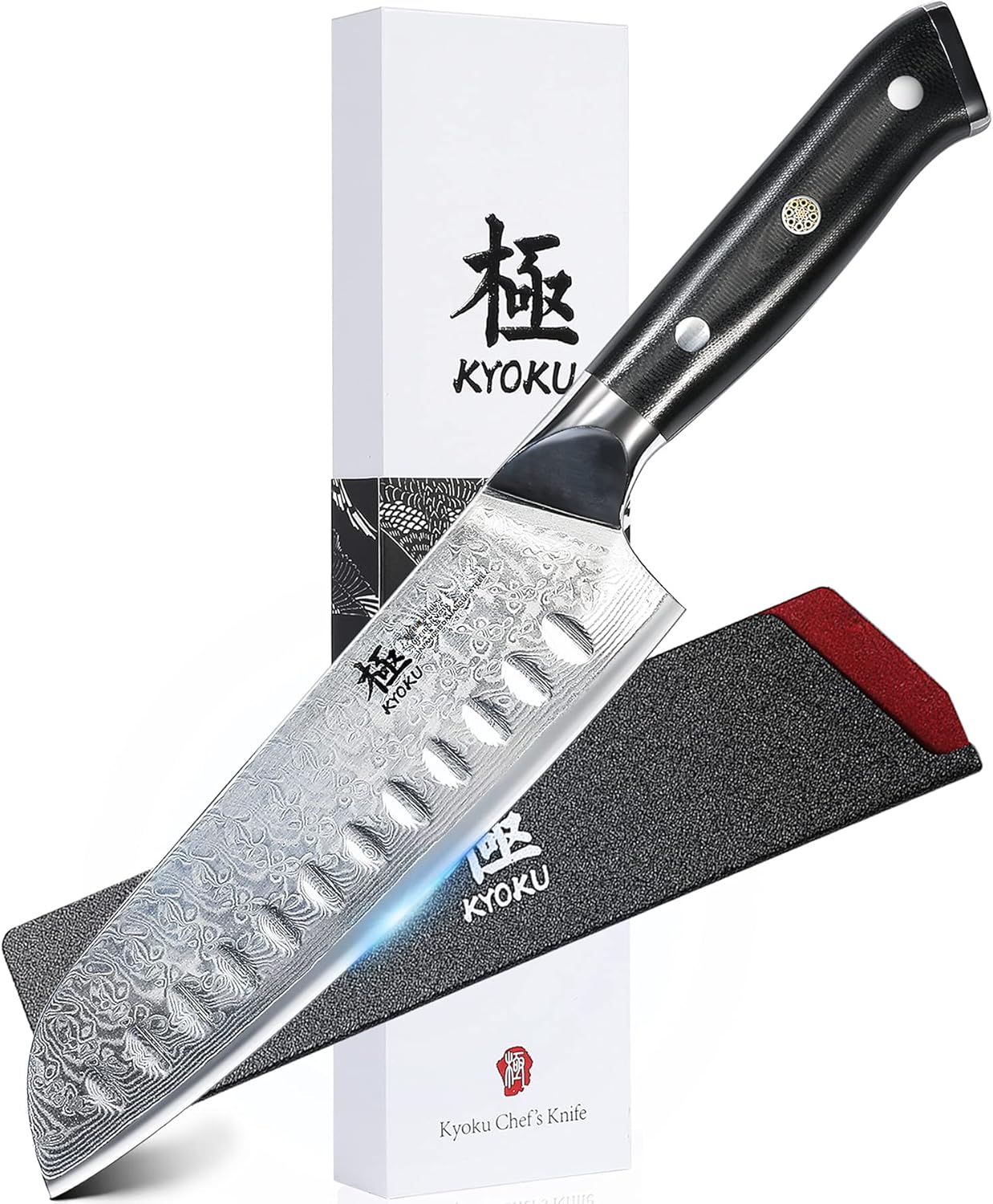 KYOKU Santoku Knife - 7" - Shogun Series - Japanese VG10 Steel Core Forged Damascus Blade - with Sheath & Case