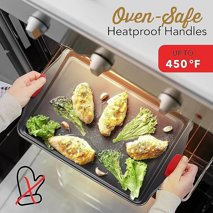 EatEx Bakeware Sets and Mixing Bowl Set, Non-Stick Baking Sheet Set with Utensils, Carbon Steel Cookie Sheets for Baking with Silicon Handles, Oven Safe Sheet Pans and More